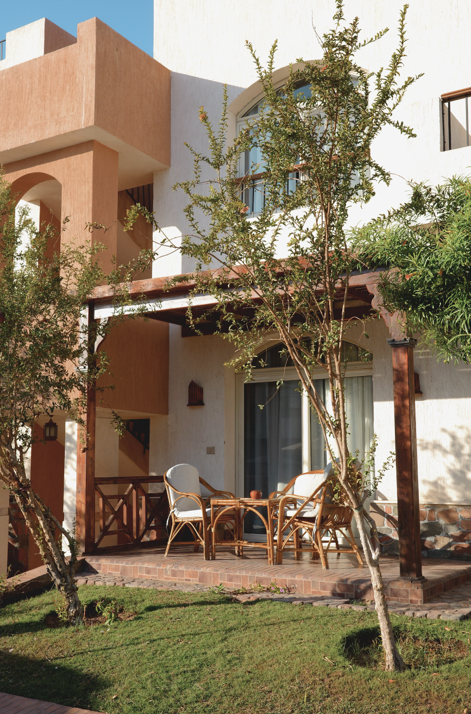 Private terrace with rattan furniture